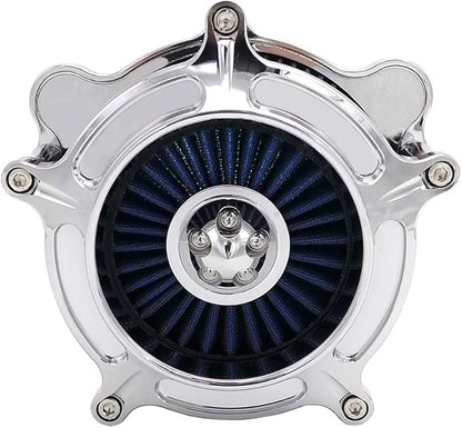 Harley Air Cleaner Turbine Intake Chrome Filter Kit Cnc Cut for Motorcycle Dyna 2000 - 2017 Softail 2000 - 2015 Touring 2000 - 2007 Fitment - B (Blue)