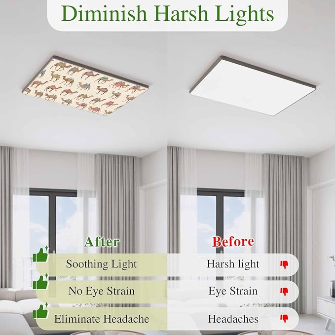 Fluorescent Light Covers for Ceiling Lights Desert Camel Magnetic Light Filters 2 Pack 4x2 ft Vintage Southwest Date Trees Ceiling Lights Cover for Classroom Office School Home Drop Lamp Decor