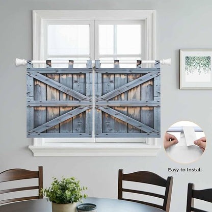 Farmhouse Wood Grain Kitchen Curtains 36 Inch Length, Small Window Curtains Tab Top, Vintage Country Barn Gate Textured Light Filtering Short Window Treatments Tier Drapes 27.5"x36" 2 Panel