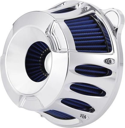 Motorcycle Air Filter Kit CNC Air Cleaner Intake Turbine System Fit for Harley Touring Street Glide Road King Trike 2008-2016, Softail 2016-2017 (C-Chromed Silver)