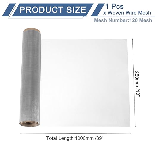 uxcell 120 Mesh 39" x 10" Woven Wire Mesh, 316 Stainless Steel Air Vent Filter Screen, Window Screen Mesh for DIY Projects Vents Cover Filtration Animals Fence