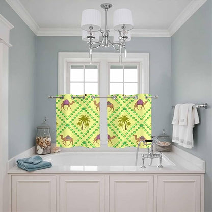 2 Panel Kitchen Cafe Curtains, Desert Sand Camels Sunlight Filtering Nature Air Through, Window Decor Tier Curtains for Living Room 55W x 39L inch Palm Trees Tropical Plants Polka Dot Yellow