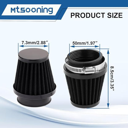 Mtsooning Universal Air Filter, 50mm Motorcycle Cone Intake Breather Cleaner Replacement for ATV Kart Dirt Pit Bike Motorcycle, Scooter, Minibike