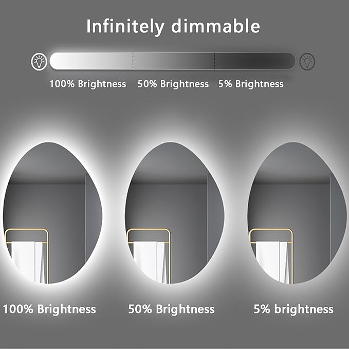 Illuminated LED Bathroom Mirror 500x800mm Wall Mounted Smart Vanity Mirror with Demister Pad Energy-Saving Three-Color Light Multifunctional Backlit Design