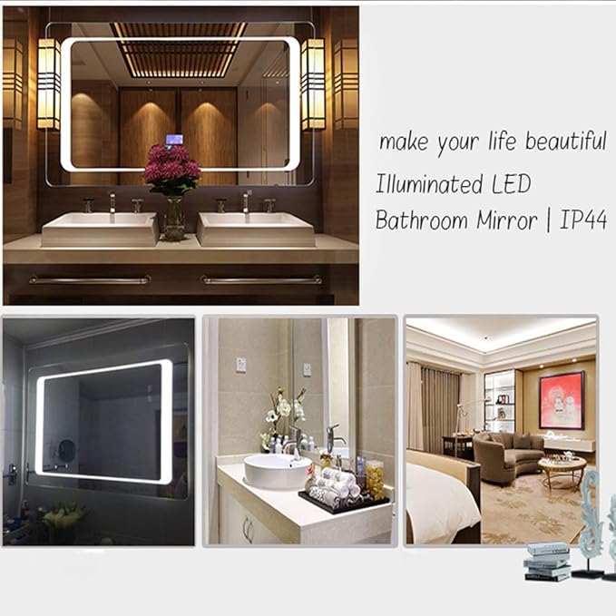 LED Bathroom Mirror with Lights Sensor Switch Illuminated Bathroom Mirror with Demister Pad for Makeup Cosmetic Shaving…
