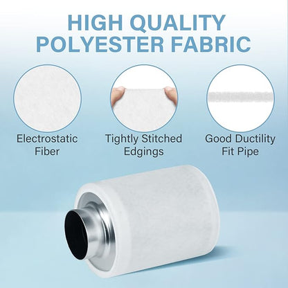 iPower GLFILTPREFILT8 8 Inch Replacement Prefilter for 8" Air Carbon Filter, 8" Pre, White