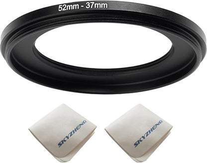 52mm Lens to 37mm Camera Lens Adapter 52mm to 37mm Step Down Ring Adapter Ring for All Brands of UV ND CPL, with Premium Lens Wiping Cloth 2 Pack (52mm-37mm)