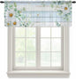 Daisy Eucalyptus Leaves Sheer Valance Curtains, Blue Wood Grain Spring Countryside Light Filtering Kitchen Valances Rod Pocket Voile Curtain Window Treatment for Bedroom/Living Room/Basement 42Wx18L