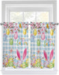 Happy Easter Tier Curtains 45 Inches Long, Spring Watercolor Bunny Eggs Flower Blue Plaid Window Treatment Curtain Drapes, Small Curtain Drapes for Bathroom Laundry Room, 27.5"x45", 2 Panels