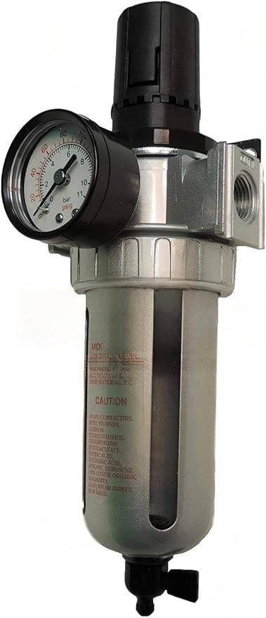 3/8" Pressure Regulator - 89 CFM Flow Rate 7-150 PSI Adjustable - for Compressor Particulate Filter Moisture Water Trap Compressed Air - Integral Style Filter Regulator Combination Replacement