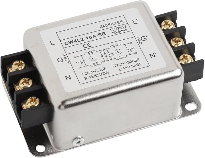 Single-Phase Two-Stage Power Supply Filter for Industrial Equipment — Conducted Noise Suppressor, Compact Chassis Mount, Alloy Housing, 250V, 3A/6A/10A/20A(10A)