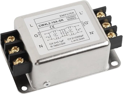 Single-Phase Two-Stage Power Supply Filter for Industrial Equipment — Conducted Noise Suppressor, Compact Chassis Mount, Alloy Housing, 250V, 3A/6A/10A/20A(10A)