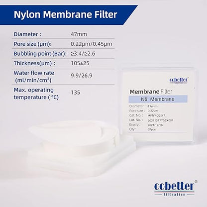 100 PCS Nylon Disc Membrane Filters 47mm 5.0µm Pore Size pH 5-12