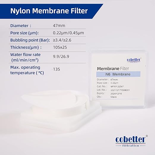 100 PCS Nylon Disc Membrane Filters 47mm 0.1µm Pore Size pH 5-12