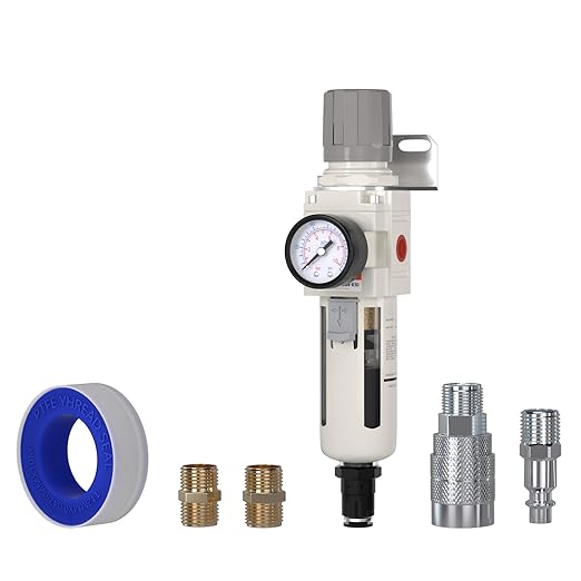 3/8"NPT Air Filter Regulator Combo Piggyback,5 Micron Brass Element, Auto Drain,Air Pressure Regulator AW3000-03,0-150 psi Gauge