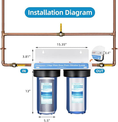 Geekpure 2 Stage Whole House Water Filter System with 10-Inch Blue Housing-1"Port