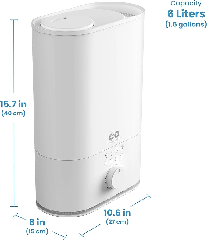 Everlasting Comfort 6L Humidifier Large Room, High Mist Output 60 HR Runtime Ultrasonic Top Fill Humidifiers for Bedroom, Easy to Use & Clean for Home, Baby Humidifier, Plants, Congestion, Indoor