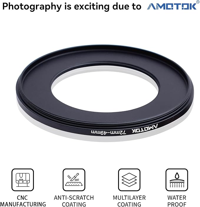 72mm Lens to 49mm Camera Lens Adapter,72mm-49mm Filter Step-Down Ring,Compatible All 49mm Filter Accessory.Made from CNC Machined
