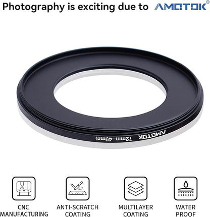 72mm Lens to 49mm Camera Lens Adapter,72mm-49mm Filter Step-Down Ring,Compatible All 49mm Filter Accessory.Made from CNC Machined