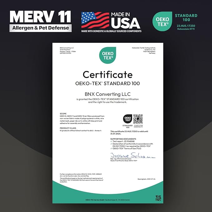 BNX TruFilter 14x14x1 Air Filter MERV 11 (6-Pack) - MADE IN USA - Allergen Defense Electrostatic Pleated Air Conditioner HVAC AC Furnace Filters for Allergies, Dust, Pet, Smoke, Allergy MPR 1200 FPR 7