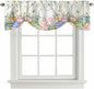 Easter Tie Up Valance Curtains for Windows, Kitchen Curtains Window Shades, Spring Rabbit Ears Foot Colorful Eggs Leaf Floral Light Filtering Roman Curtain Valances for Bedroom/Bathroom/Cafe 42"x12"