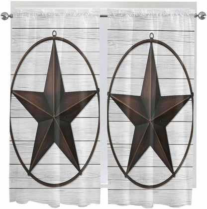 Vintage Farm Western Star Window Valance Curtains, White Wood Grain Light Filtering Kitchen Valance with 3-inch Rod Pocket for Living Room Bathroom Bedroom,2 Panel,42x63In