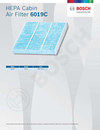 BOSCH 6019C HEPA Cabin Air Filter - Compatible with Select Nissan Versa