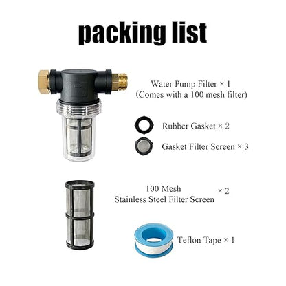 Water Pump Filter 100 Mesh Filter 3/4 Inch Interface Equipped with 2 Pieces 100 Mesh Stainless Steel Filters, Suitable for Water Pumps, Pressure Cleaners, RVs, Ships, and Gardens