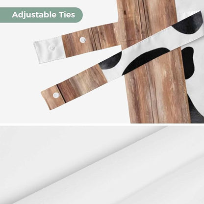 Cow Printed Tie Up Valance Curtains for Windows, Kitchen Curtains Window Shades, Farmhouse Watercolor Country Wooden Grain Light Filtering Roman Curtain Valances for Bedroom/Bathroom/Cafe 42"x12"