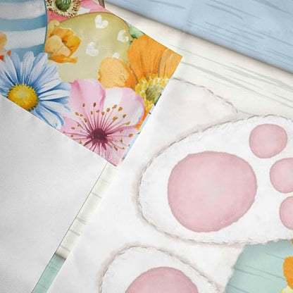 Easter Curtain Valances for Windows, Kitchen Valance Window Treatment, Spring Watercolor Bunny Eggs Wood Grain Teal Blue Light Filtering Block Curtains for Bathroom/Bedroom/Living Room 42'' x 18''
