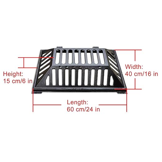 Manhole Cover and Frame Ductile Iron, Heavy Duty Drain Grate, One-Piece Design, Reinforced Drainage Covers for Yard, Garden, Construction Sites(60 * 40 * 15 cm/24 * 16 * 6 in)