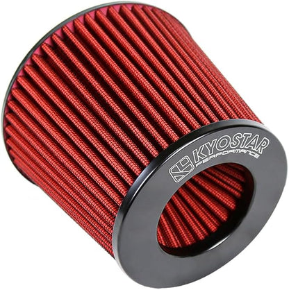 KYOSTAR Universal 3" (76mm) High-Flow Air Filter, Reusable Cone Cold Air Intake, High Performance, Washable, Clamp-On Car High Flow Dry Air Kit, Flange Diameter: 3 Inch, Filter Height: 6.1 Inch, Red