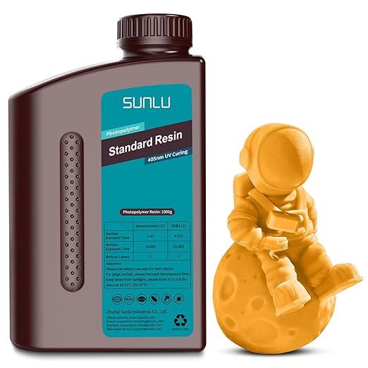 SUNLU 3D Printer Resin 1kg, Fast Curing Standard 3D Resin for LCD DLP SLA Resin 3D Printers, 395 to 405nm UV Curing 3D Printing Liquid Photopolymer Resin, Low Shrinkage, High Precision, 1000g, Orange