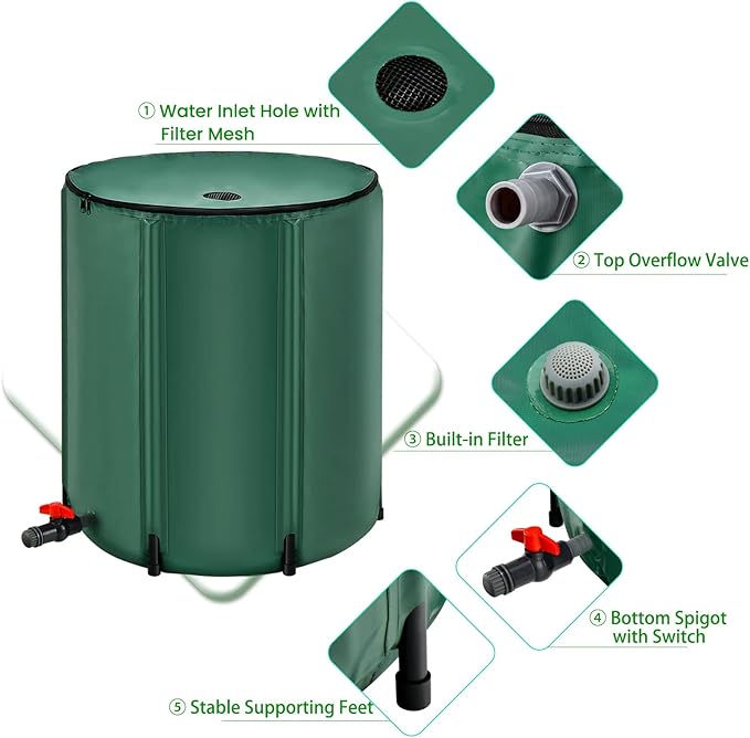 Goplus 53 Gallon Collapsible Rain Barrel, Portable Rain Barrels to Collect Rainwater from Gutter, Rainwater Collection System, Water Storage Tank Catcher Container with Filter Spigot