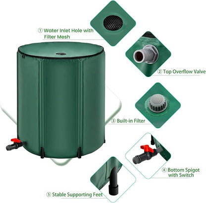 Goplus 53 Gallon Collapsible Rain Barrel, Portable Rain Barrels to Collect Rainwater from Gutter, Rainwater Collection System, Water Storage Tank Catcher Container with Filter Spigot