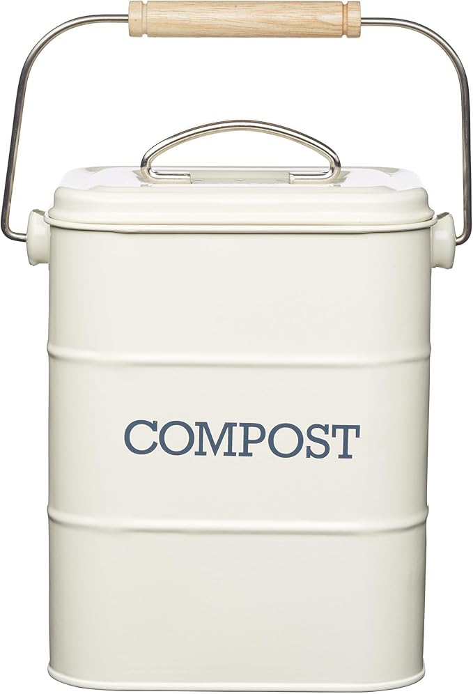 KitchenCraft Living Nostalgia Kitchen Compost Bin, Metal, 16.5 x 12 x 24 cm, Antique Cream