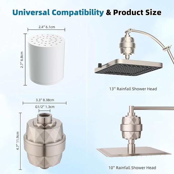 Hibbent Upgraded High Output Shower Filter for Hard Water, 20 Stage Showerhead Filter with Vitamin C, Removes Chlorine and Fluoride, Reduces Dry Itchy Skin, Eczema, and Dandruff, Brushed Nickel