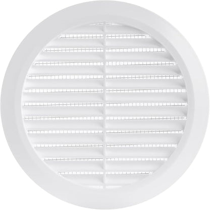 White 5" Inch Round Ventilation Grille with Screen mesh. (Duct 5Ø / Grille 6Ø) Ventilation Applications. Indoor and Outdoor Vent Cover. Available 3 Sizes / 4 Colors.