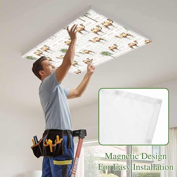 Fluorescent Light Covers for Ceiling Lights Desert Camel Magnetic Light Filters 2 Pack 4x2 ft Bohemian Southwest Date Trees Ceiling Lights Cover for Classroom Office School Home Drop Lamp Decor