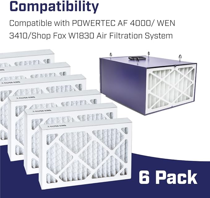 6 Pack 5-Micron Outer Air Filter Replacement Compatible with WEN 3410/ POWERTEC AF4000/ Shop Fox W1830/ Grizzly G0738 Air Filtration System. Compared to Part 90243-027-2
