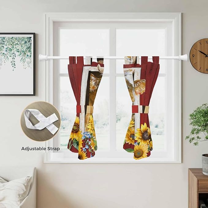 Cows Sunflowers Bedroom Curtains 63 Inch Length, Window Curtains Tab Top, Spring Floral Bees Farmhouse Barn Light Filtering Window Treatments Drapes 42"x63" 2 Panel