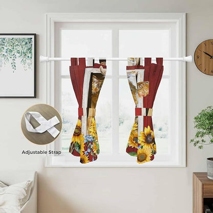Cows Sunflowers Bedroom Curtains 63 Inch Length, Window Curtains Tab Top, Spring Floral Bees Farmhouse Barn Light Filtering Window Treatments Drapes 42"x63" 2 Panel