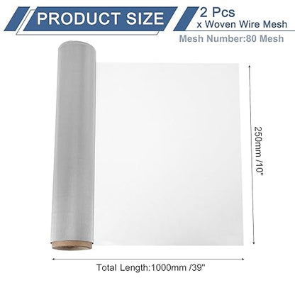 uxcell 2Pcs 80 Mesh 39" x 10" Woven Wire Mesh, 316 Stainless Steel Air Vent Filter Screen, Window Screen Mesh for DIY Projects Vents Cover Filtration Animals Fence