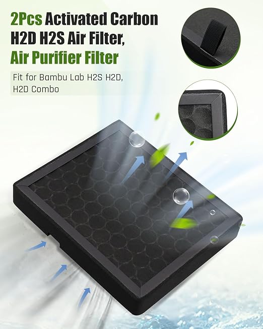 2Pcs Activated Carbon H2D H2S Air Filter Fit for Bambu Lab H2S H2D, H2D Combo Laser Parts,3D Printer Activated Carbon Air Purifier Filter Replacement Accessories
