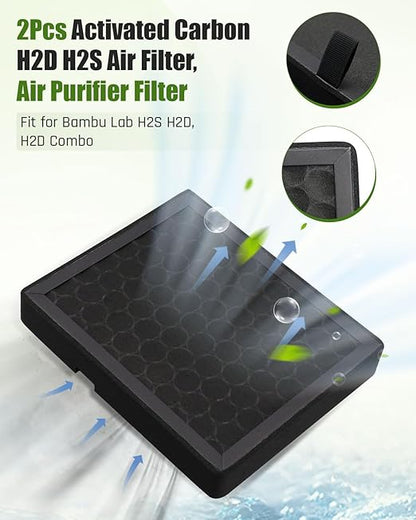 2Pcs Activated Carbon H2D H2S Air Filter Fit for Bambu Lab H2S H2D, H2D Combo Laser Parts,3D Printer Activated Carbon Air Purifier Filter Replacement Accessories