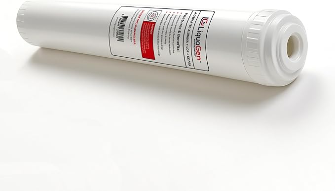 LiquaGen Activated Alumina + Carbon + KDF-55 Replacement Water Filter Cartridge – Helps Manage Fluoride, Chlorine & Taste, Refillable 2.5" x 10", 2.5" x 20", 4.5" x 10", 4.5" x 20" (1, 2.5" x 20")