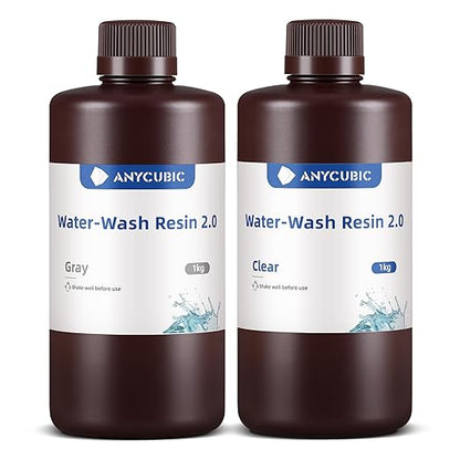 ANYCUBIC Water Washable 3D Printer Resin 2.0, 405nm High Precision 3D Resin, Low Shrinkage Photopolymer Resin for 4K/8K/12K Capable LCD DLP Resin 3D Printer (Grey+Clear, 2kg)