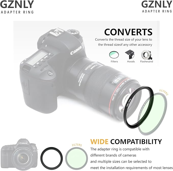 58mm to 77mm Step Up Ring Filter Adapter Black Metal Step up Adapter Rings Compatible with All Brand UV CPL ND Camera Lens Filter Step Down Ring (58mm-77mm)