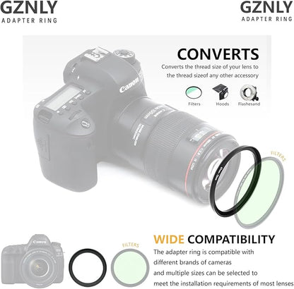 58mm to 77mm Step Up Ring Filter Adapter Black Metal Step up Adapter Rings Compatible with All Brand UV CPL ND Camera Lens Filter Step Down Ring (58mm-77mm)
