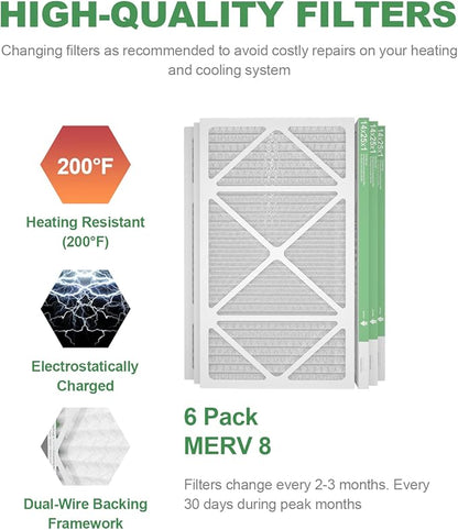 14x25x1 Air Filter 6 Pack, Durable MERV 8 Pleated Home HVAC AC Furnace Filters, Lightweight Compact Air Conditioner Filter Replacement